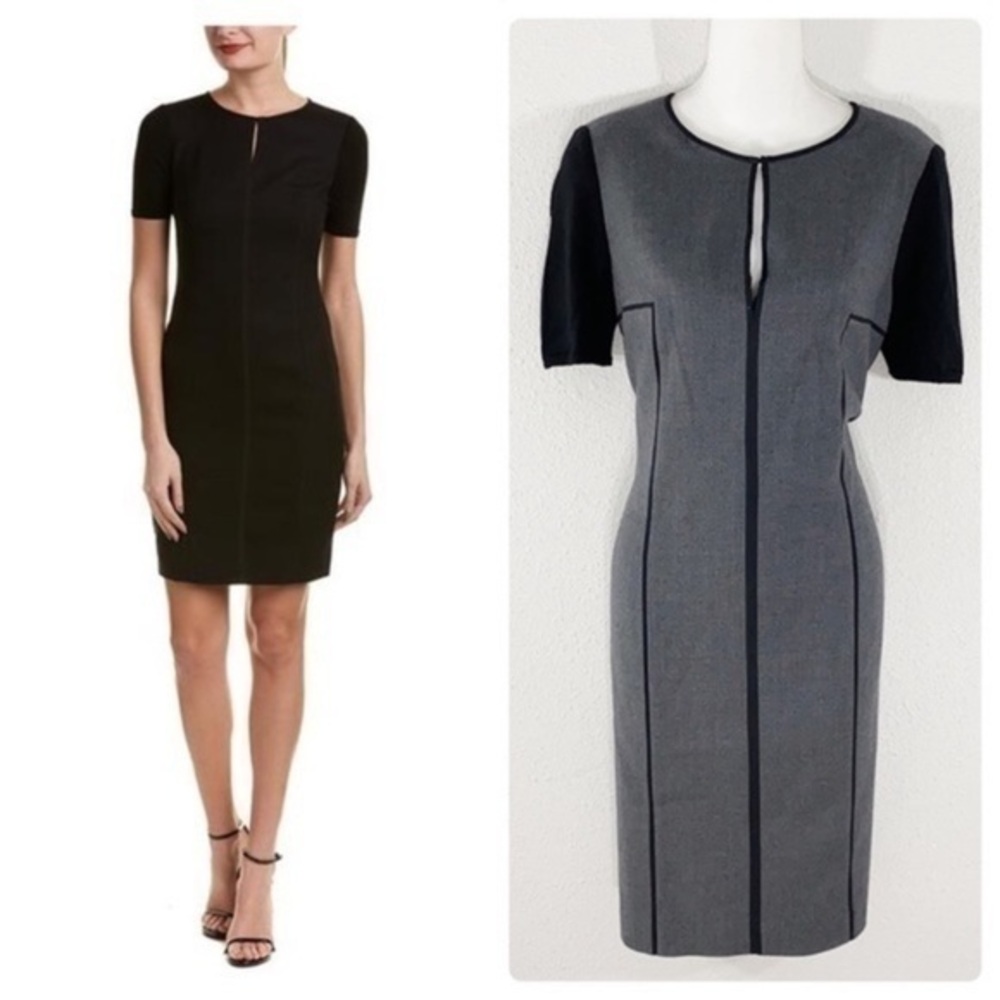 Elie Tahari gray black piping wool sheath dress 8